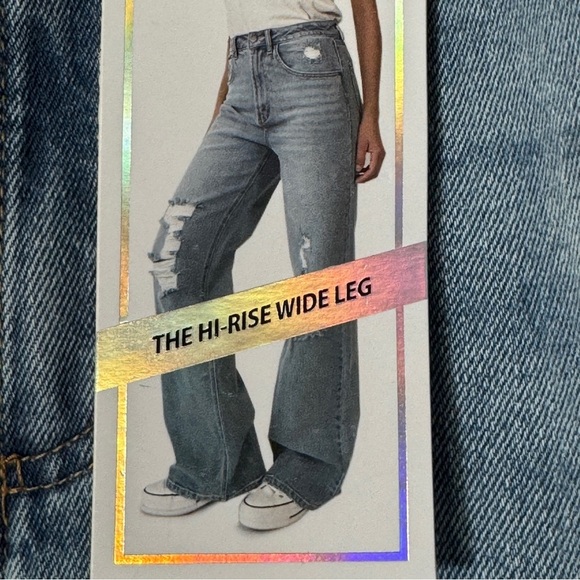 Tinseltown High-Rise Wide-Leg Butterfly Jeans Size 11 Raw Hem - Picture 3 of 9